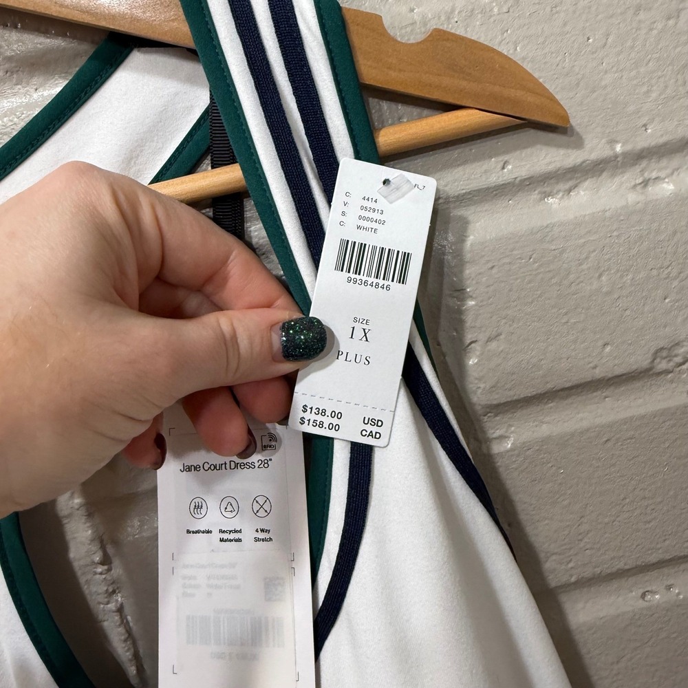 Varley Jane Court Dress NWT 1X White Forest Green Pleated Tennis Prep Golf Dress - Picture 14 of 16